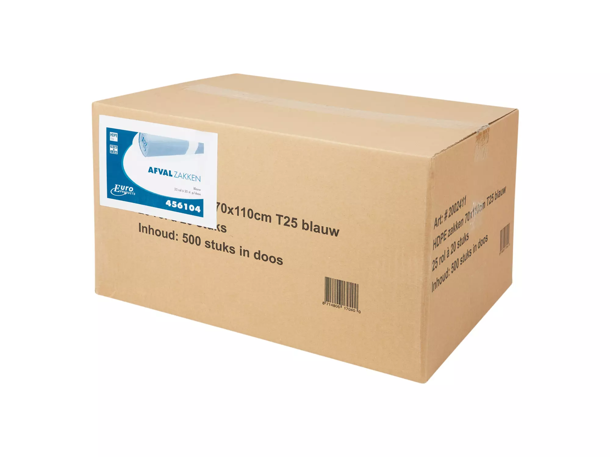 Afvalzak 70 x 110 cm HDPE Blauw T25 25 rol x 20 stuks - Afbeelding 2