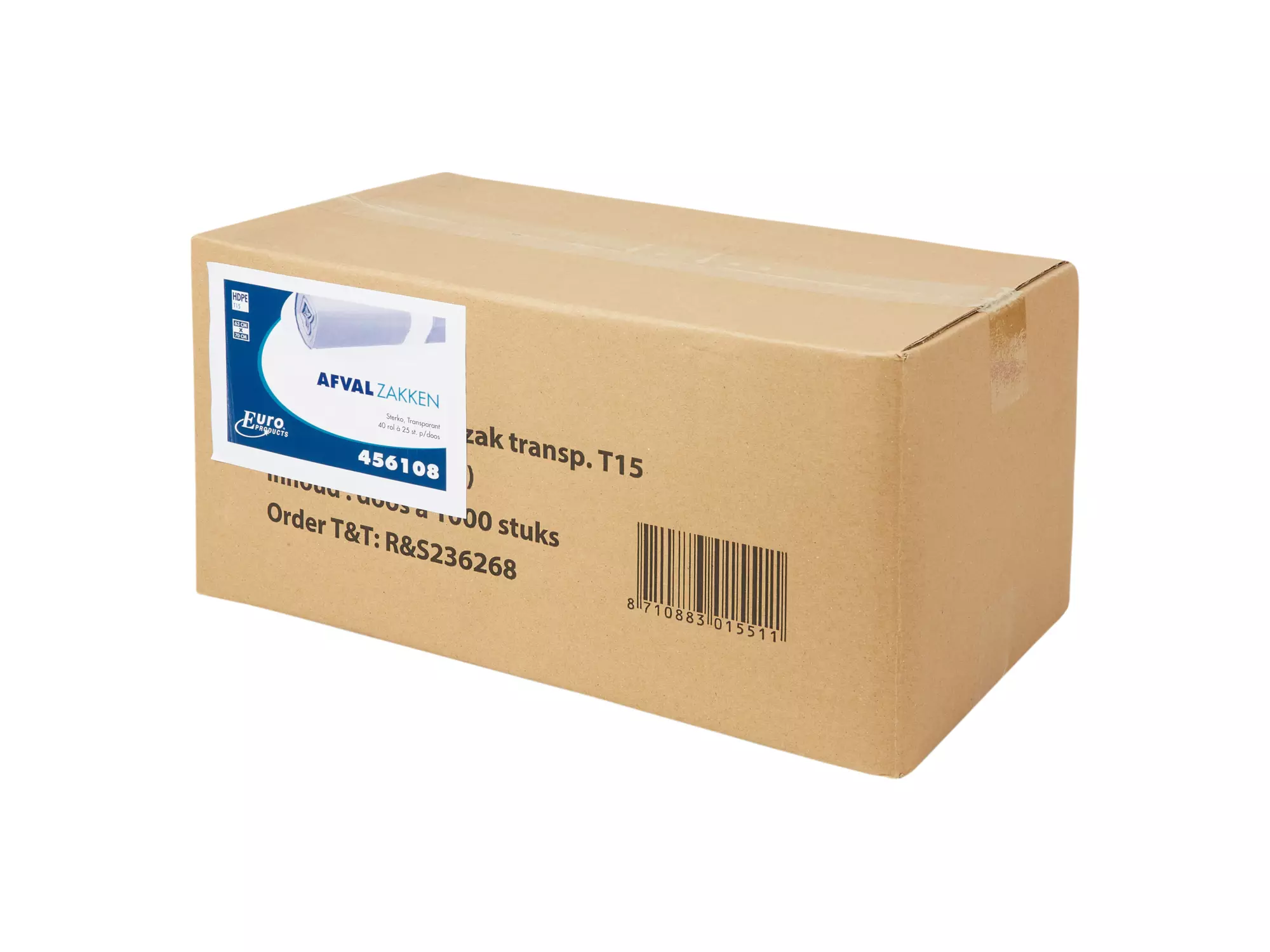Afvalzak 63 x 70 cm T15 HDPE transparant 20 rol x 50 stuks - Afbeelding 2